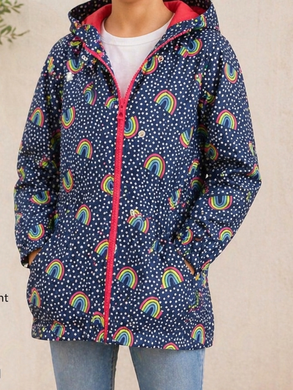 Cat & Jack Navy Rainbow Polka Dot Kids Raincoat with Red Lining